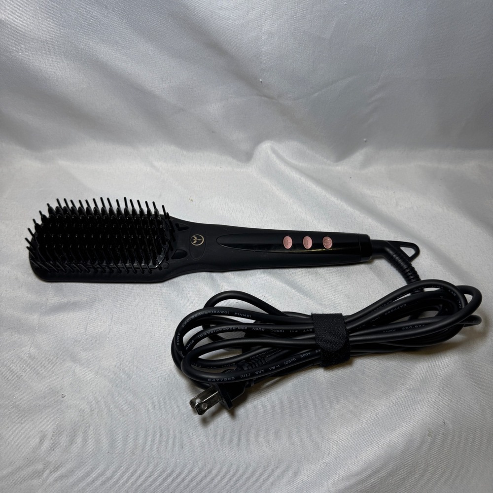 L'ange Le Vite Hair Straightening Brush Black Ceramic Ionic Heated Styling Tool